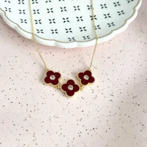 COLAR 3 TREVOS EM MADRE PÉROLA RUBI E PONTO DE LUZ