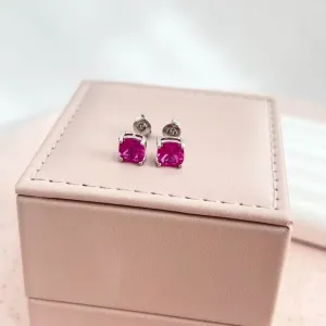 BRINCO QUADRADO ZIRCONIA ROSA PINK