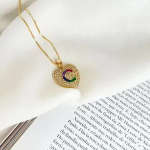 COLAR CORAÇÃO CRAVEJADO E COM BAGUETES