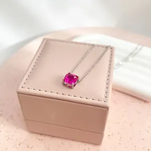 COLAR PINGENTE QUADRADO ZIRCONIA ROSA PINK