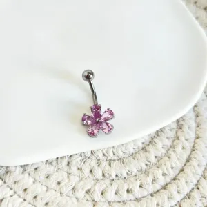 PIERCING UMBIGO FLOR ZIRCONIA ROSA