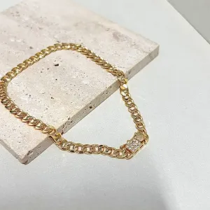 PULSEIRA MASCULINA ELO GRUMET COM FECHO CRAVEJADO 23CM