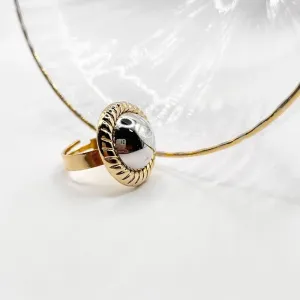 ANEL AJUSTÁVEL BOTÃO - EM DOURADO E RÓDIO BRANCO