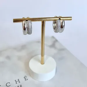 BRINCO ARGOLA ARTICULADA CRAVEJADA E LISA - FALSA DUPLA