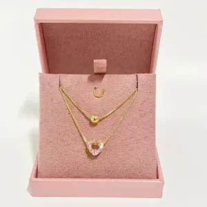 COLAR DUPLO BOLA 5MM E CORAÇÃO ROSA