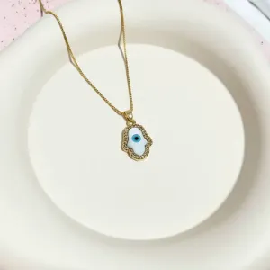 COLAR MÃO DE FÁTIMA COM OLHO GREGO DE MADRE PÉROLA