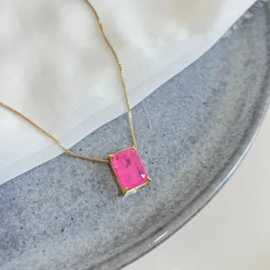 COLAR PEDRA RETANGULAR ROSA FUSION