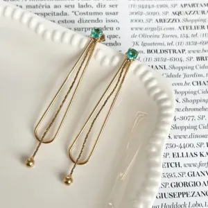 BRINCO PÊNDULO COM PEDRA TURMALINA