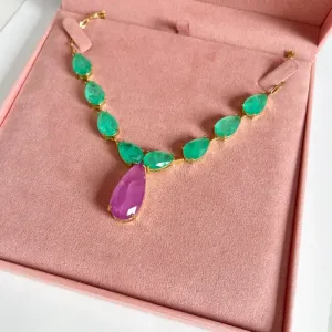 COLAR CHOKER GOTAS FUSION  - ESMERALDA COLOMBIANA/FUCSIA