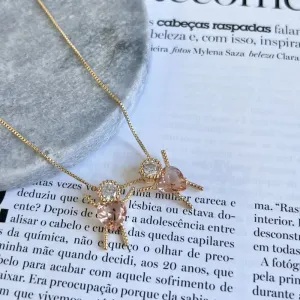 COLAR 2 MENINA PEDRA SALMÃO E COM ZIRCONIA NA CABEÇA