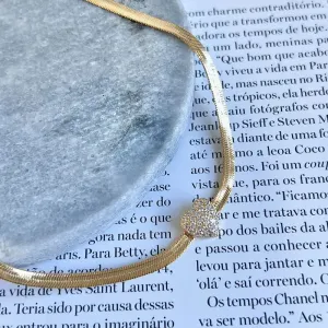 COLAR FITA ITALIANA COM CORAÇÃO CRAVEJADO 40CM + 10CM EXTENSOR