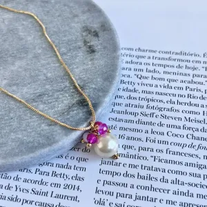 COLAR PÉROLAS COM CRISTAIS ROSA