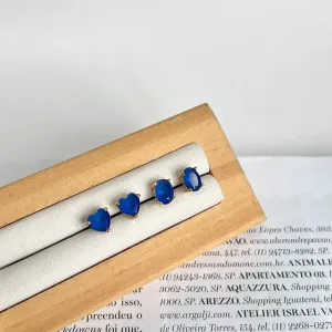 DUPLA DE BRINCOS CORAÇÃO E OVAL AZUL