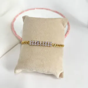 PULSEIRA ELO GRUMET COM DUAS FILEIRAS DE ZIRCONIA LILÁS