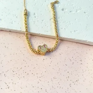 PULSEIRA ELO PIPOCA COM BERLOQUE CRAVEJADO MICKEY E MINNEI