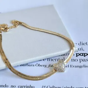 PULSEIRA FITA ITALIANA COM CORAÇÃO CRAVEJADO