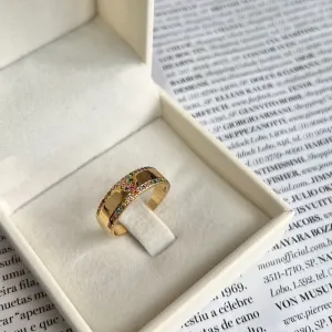 ANEL COM CORAÇÃO MICRO ZIRCONIA COLORIDA