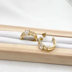 BRINCO ARGOLA PINO COM ZIRCONIA QUADRADA