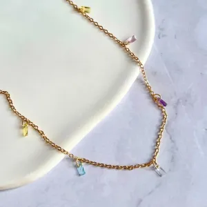 COLAR CHOKER CRISTAIS RETÂNGULAR COLORIDOS 40CM