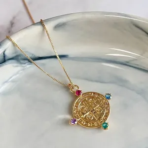 COLAR MEDALHA SÃO BENTO COM PEDRAS COLORIDAS