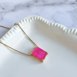 COLAR PEDRA RETANGULAR ROSA FUSION