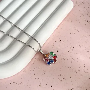 COLAR PINGENTE FLOR  COLORIDA PÉTALAS ARREDONDADA