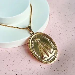 COLAR PINGENTE MEDALHA OVAL NOSSA SENHORA DE APARECIDA