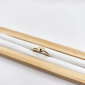 ANEL ARO CRAVEJADO ZIRCONIA COLORIDA E CORAÇÃO LISO