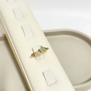 ANEL ESTRELA COM PEDRA NANO TURQUESA