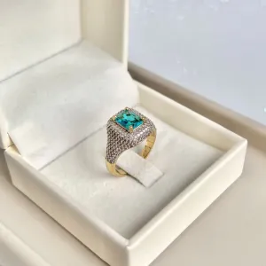 ANEL ZIRCONIAS COM PEDRA QUADRADA TURMALINA