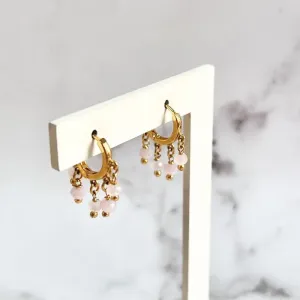 BRINCO ARGOLA CLICK 5 CRISTAIS ROSA QUARTZO