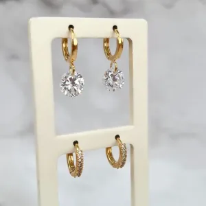 DUPLA BRINCO ARGOLA ARTICULADA CRAVEJADA E PONTO DE LUZ