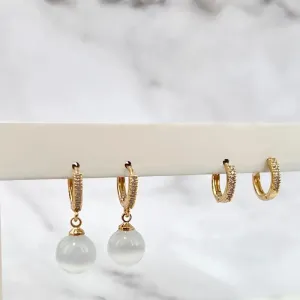 DUPLA BRINCOS ARGOLA CLICK E BOLA DE ÁGATA