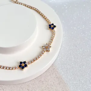 PULSEIRA RIVIERA COM FLORES AZUL E CRISTAL