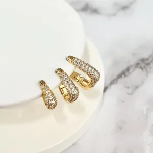 TRIO BRINCO ARGOLAS TRAPÉZIO CRAVEJADAS