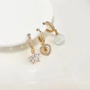 TRIO BRINCOS ARGOLA CLICK - BOLA DE ÁGATA - CORAÇÃO - FLOR