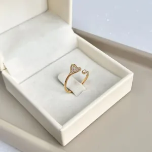 ANEL AJUSTÁVEL CORAÇÃO CRAVEJADO E PONTO DE LUZ