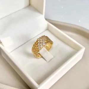 ANEL LARGO MINI BOLINHAS E ZIRCONIAS