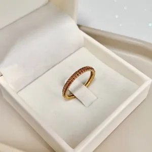 ANEL MEIA ALIANÇA DUAS FILEIRAS ZIRCONIAS LARANJA