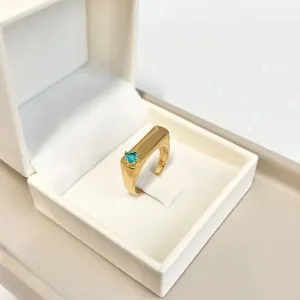 ANEL QUADRADO COM PEDRA NO CANTO - AZUL