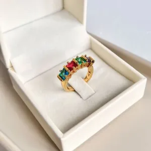 ANEL 4 PEDRAS QUADRADAS DE ZIRCONIA COLORIDA