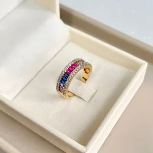 ANEL MEIA ALIANÇA BAGUETES COLORIDAS