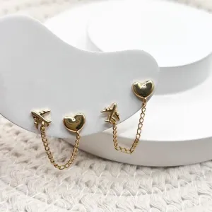 BRINCO EAR LINE AVIÃO COM CORAÇÃO - PARA DOIS FUROS