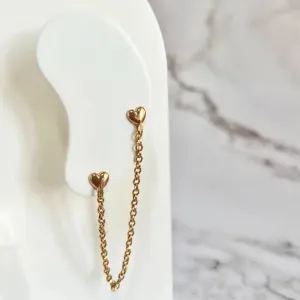 BRINCO EAR LINE CORAÇÃO COM CORRENTE PARA 2 FUROS