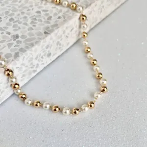 COLAR BOLINHAS E PÉROLAS 45CM