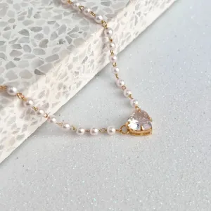 COLAR CHOKER PÉROLA E CORAÇÃO