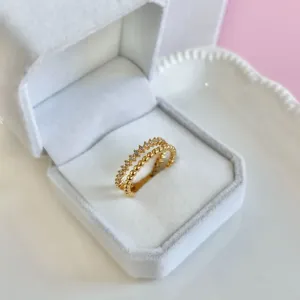 ANEL DUPLO ZIRCONIA CRISTAL E BOLINHAS