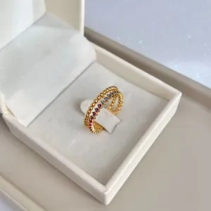 ANEL DUPLO ZIRCONIA E BOLINHAS