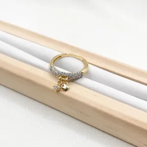 ANEL PINGENTES CORAÇÃO E PONTO DE LUZ