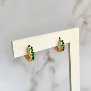 BRINCO ARGOLA ARTICULADA COM ZIRCONIAS VERDE ESMERALDA